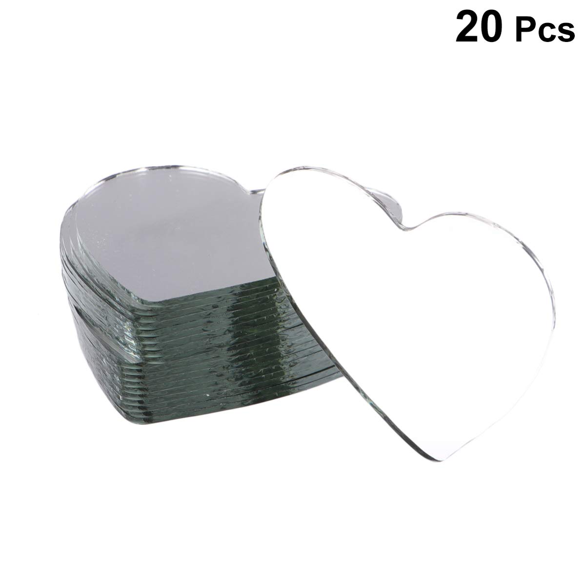 Healifty Round Craft Mirror 20 Pcs - Glass Mirror Tiles, Heart Shaped Mini Mirrors for DIY Arts & Crafts, Home Decor, Scrapbooking, and Mosaic Projects