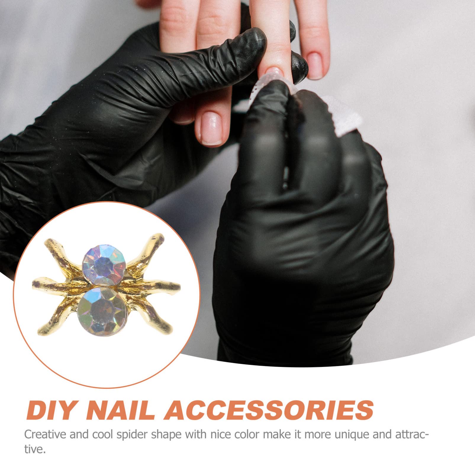SHERCHPRY 100Pcs 3D Spider Nail Charms - Golden Nail Art Rhinestones for Halloween, Gothic Manicure Decorations, Women's Nail Accessories for Party, Cosplay & Special Occasions