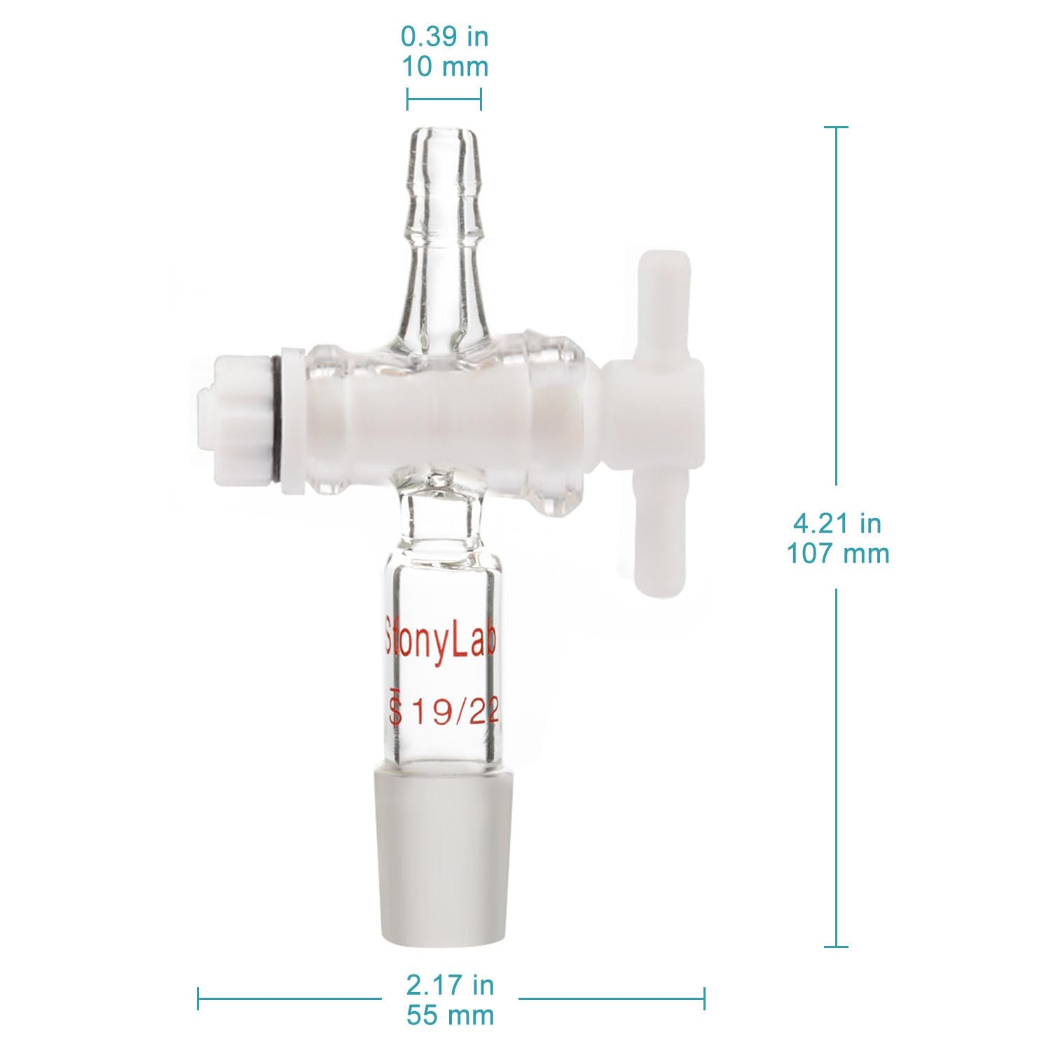 StonyLab Vacuum Flow Control Adapter with PTFE Stopcock - 19/22 Joint & Straight Hose Connector for Laboratory Equipment | Perfect for Distillation, Filtration & Chemical Transfer Processes