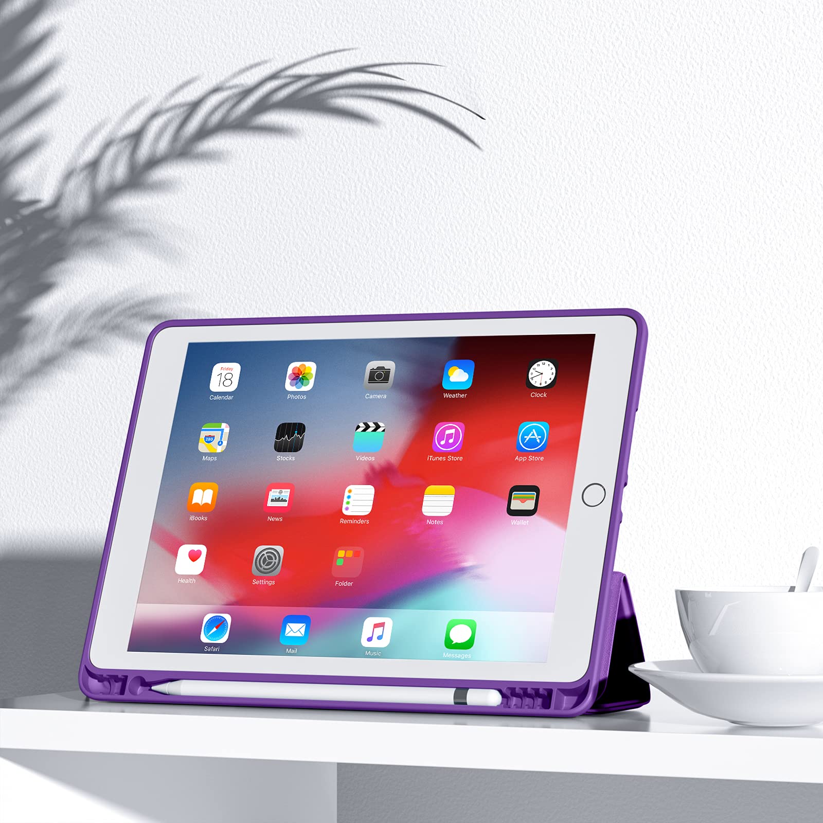 Mastten iPad 9th/8th/7th Generation Case with Pencil Holder - 10.2 Inch Protective Cover for iPad 2021/2020/2019 Models | Auto Wake/Sleep | TPU Smart Stand Back Case in Plum | Perfect for Work, School & Travel Protection
