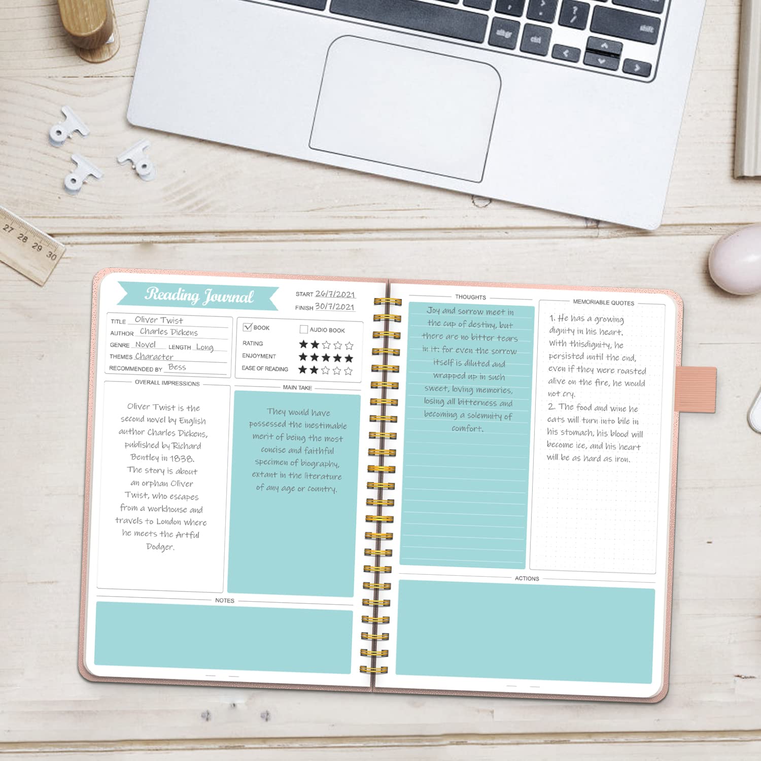 Reading Journal for Book Lovers - 80 Book Reading Log & Tracker with Review Sections | Book Club Planner & Reading Diary (8.5x5.5