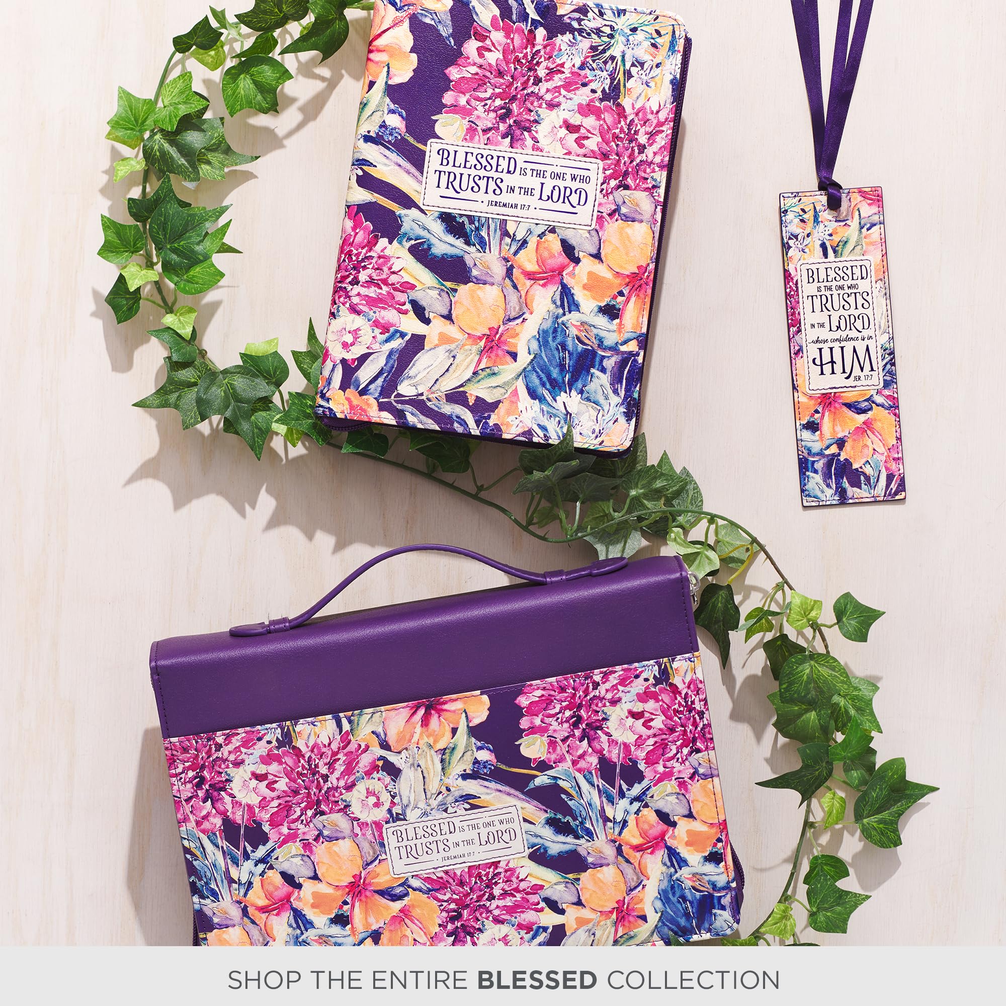 Premium Vegan Faux Leather Scripture Bookmark for Women - Blessed Is The One Jeremiah 17:7, Inspirational Bible Verse Book Accessory with Tassel, Purple Floral Design - Perfect for Bible Study, Journaling & Gift Giving
