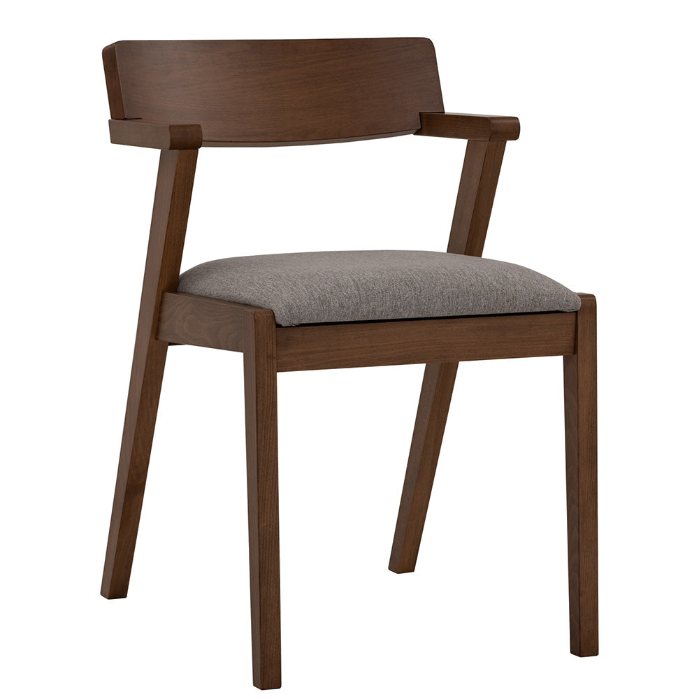 Zola Dining Chair - Walnut & Grey Upholstered Modern Wooden Chair for Kitchen, Dining Room, and Home Office - Comfortable Seating for Family Meals and Entertaining Guests