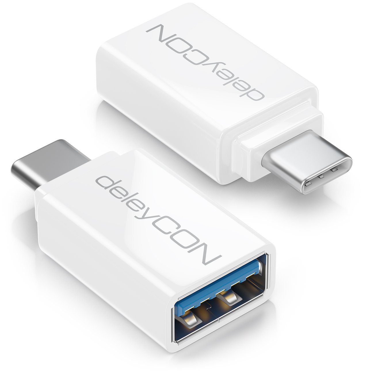 deleyCON USB-C to USB 3.0 Adapter (2 Pack) - 5Gbps High-Speed OTG Converter for iPhone 16/15, Galaxy S25/S24, MacBook, iPad, iMac - Compatible with Thunderbolt 3/4, Surface, Laptops, Tablets - White | Perfect for Data Transfer & Charging on the Go