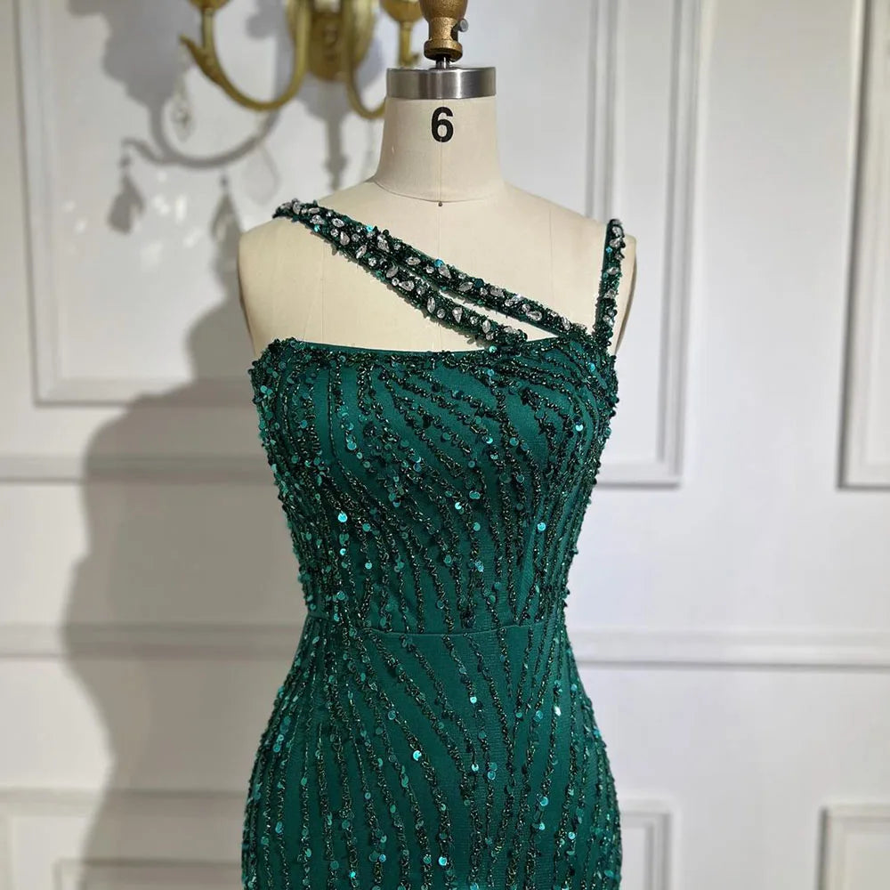 Elegant Beaded One Shoulder Mermaid Evening Gown for Women - Serene Hill Green Luxury Red Prom Dress for Wedding Party & Special Occasions | Perfect for 2025 Formal Events, Galas and Red Carpet