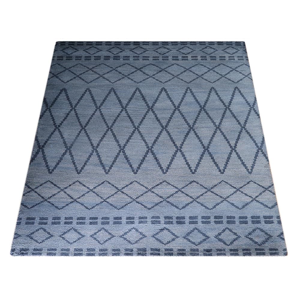 Hand Knotted Wool Geometric Area Rugs 8'x10' - Modern Light Blue Rectangle Rug, Medium Pile Handmade Carpet for Living Room & Bedroom | Boho Chic Home Decor, Cozy Floor Covering (N01117)