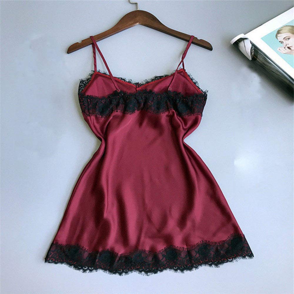 Sexy Lace Silk Nightgown for Women - Backless Sleeveless Sleepwear, Winter Bathrobe, Home Night Dress in Red | Perfect for Valentine's Day, Honeymoon & Romantic Nights