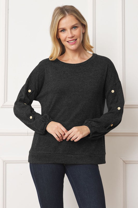 Drop Shoulder Button Sleeve Detail Top for Women - Stylish Casual Blouse for Everyday Wear, Date Night & Office Outfits