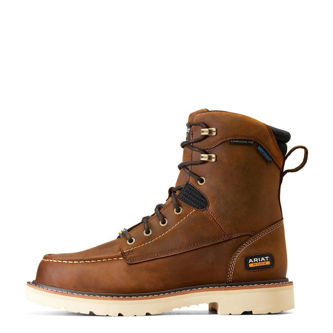 8 Inch Composite Toe Waterproof Work Boots for Men - Distressed Brown Safety Shoes with Rebar Lift - Ideal for Construction, Warehouse & Outdoor Work