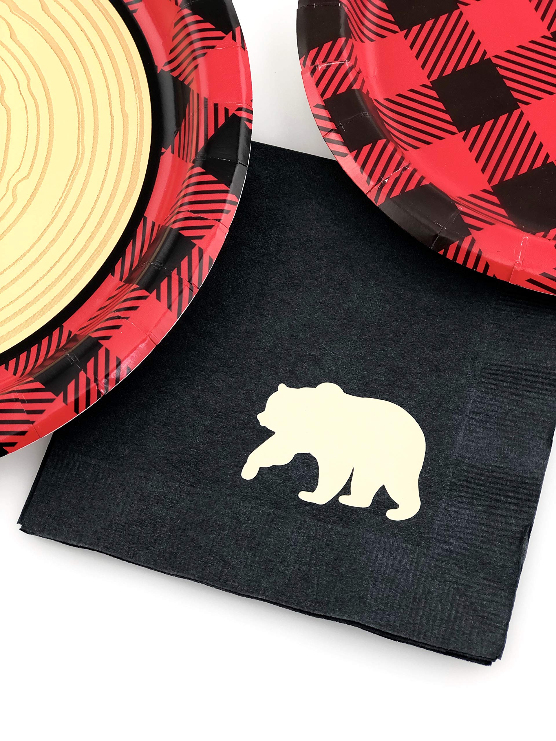 Buffalo Plaid Party Set - 16 Paper Plates & Napkins for Lumberjack Birthday, Bear Theme Baby Shower, Camping Party & Rustic Wedding Decorations