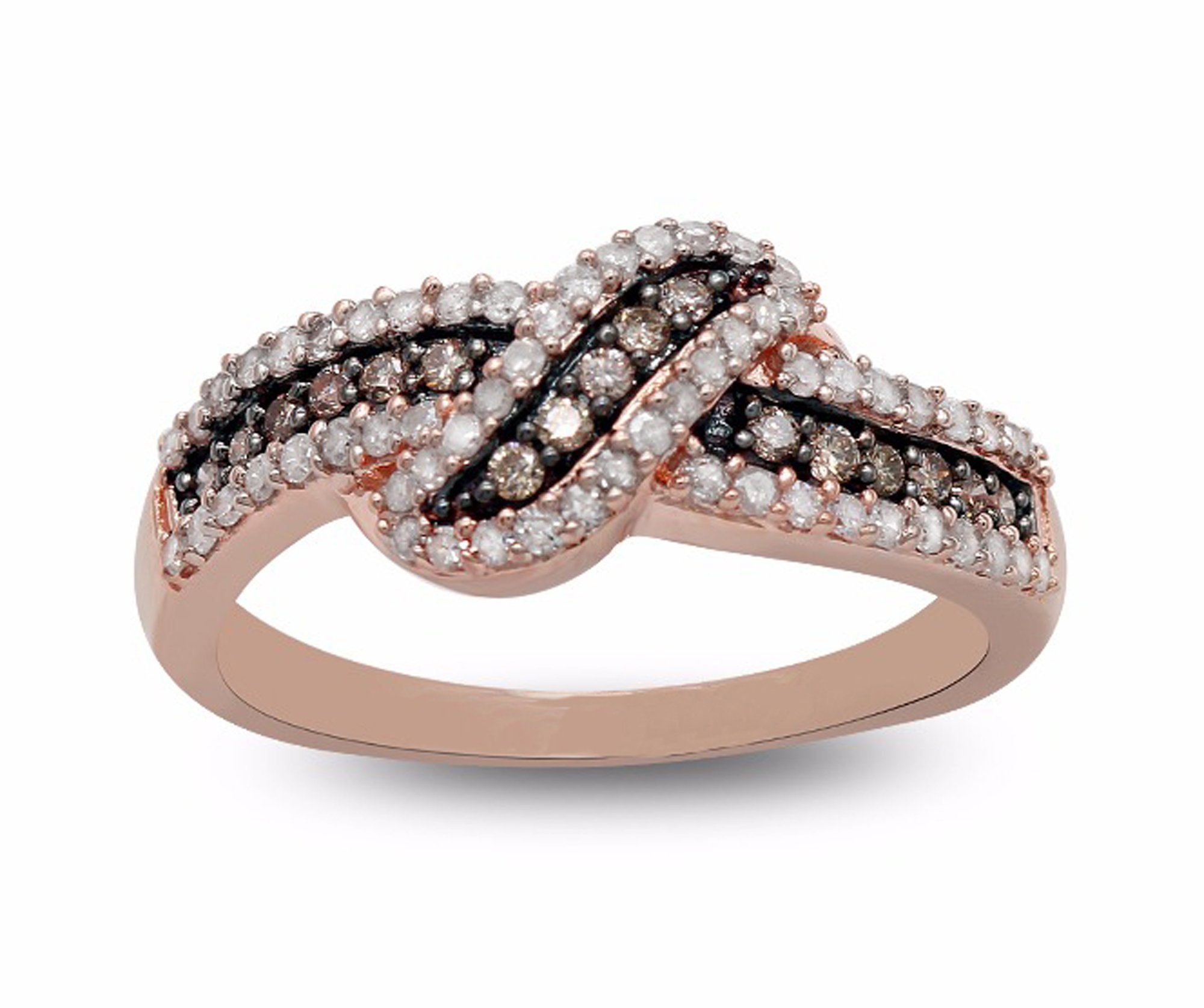 1/2 Carat (cttw) 925 Sterling Silver White & Brown Diamond Ring - 18K Rose Gold Plated Wedding Band for Women | Elegant Bridal Jewelry, Anniversary Gift & Special Occasion Accessory