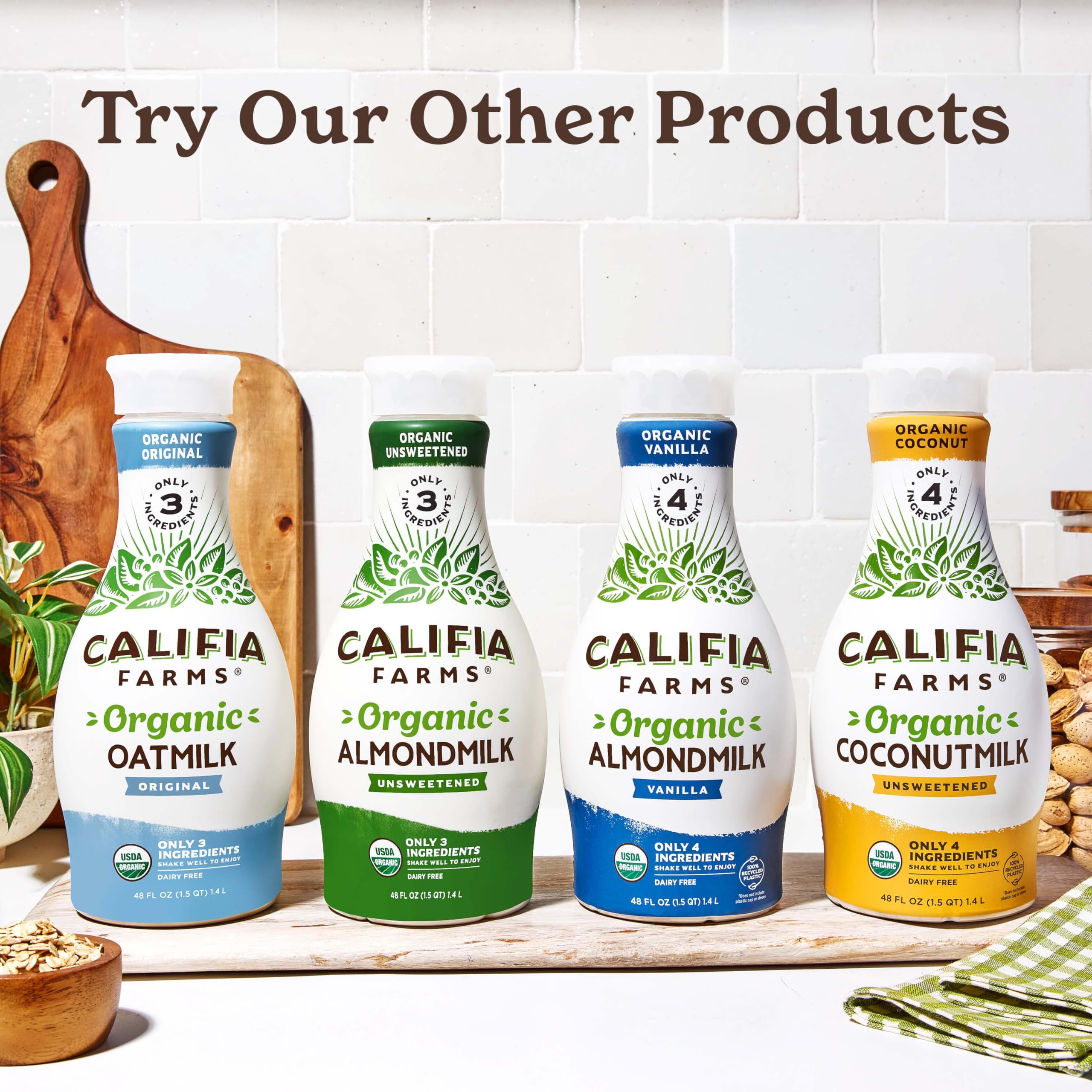 Califia Farms Organic Original Oat Milk 48oz - Dairy Free, Vegan, Non-GMO, USDA Certified Plant-Based Milk Alternative - Perfect for Coffee, Cereal & Smoothies