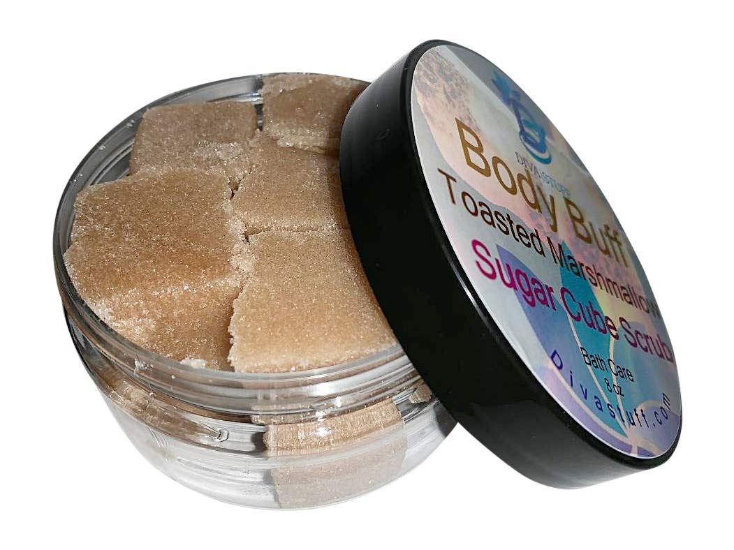 Diva Stuff Sugar Cube Body Buff Scrub - Exfoliating & Hydrating Toasted Marshmallow Scrub for Soft Skin | 8 oz Made in USA | Perfect for Spa Day & Dry Skin Care Routine