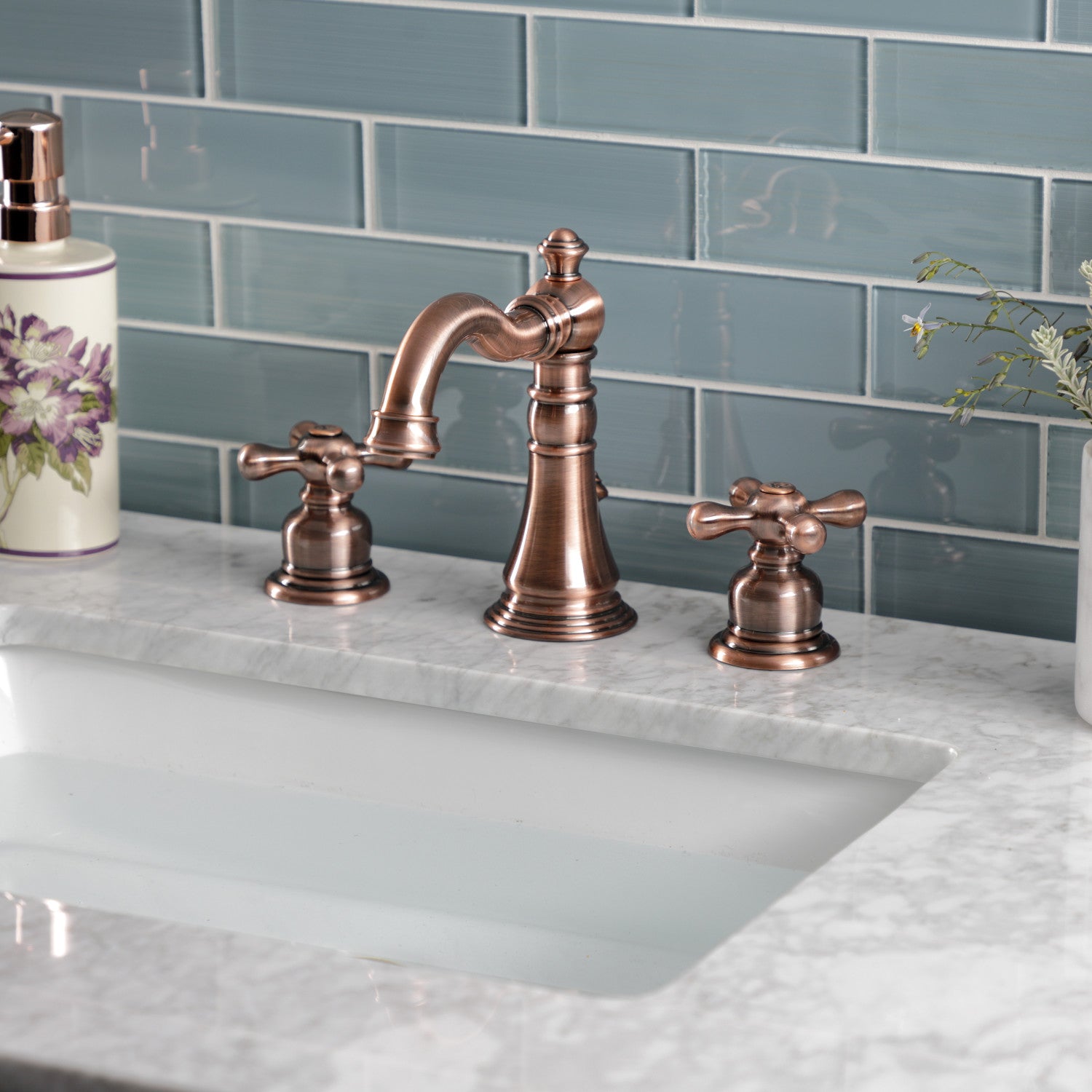 American Classic FSC197AXAC Two-Handle 3-Hole Widespread Bathroom Faucet with Brass Pop-Up Drain in Antique Copper - Perfect for Vintage Style Bathroom Renovations and Modern Home Upgrades