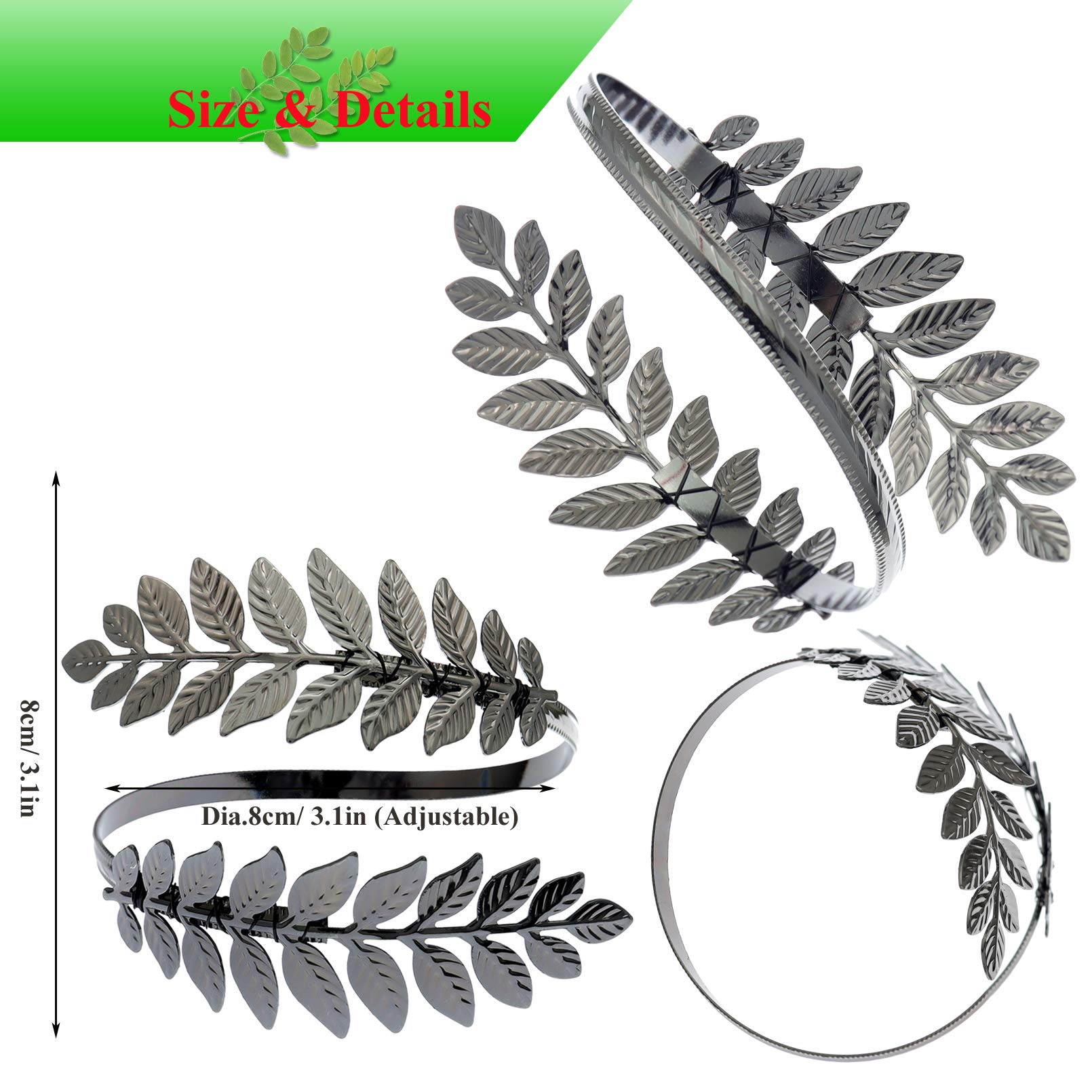RechicGu 2-Pack Adjustable Leaf Cuff Bangle Bracelet - Roman Greek Style Armlet Jewelry Set for Women - Perfect for Wedding, Christmas, Costume Parties & Boho Fashion