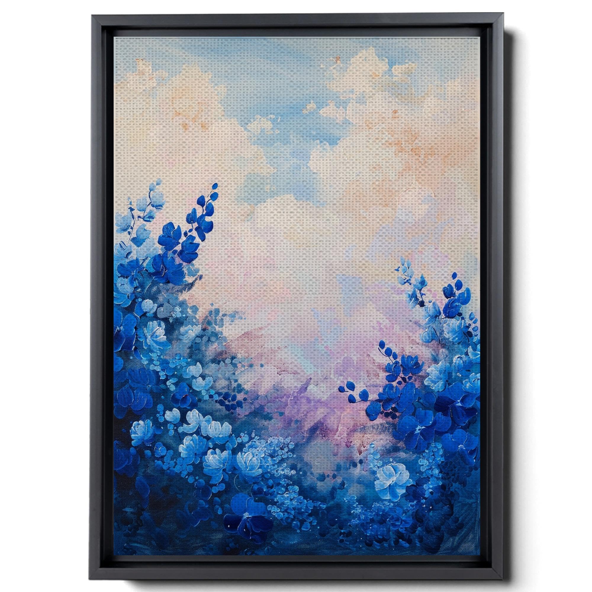 Abstract Purple Orchid Flower Canvas Art - Floral Wall Decor with Mountain Sunset Glow - Handmade Canvas Prints for Living Room, Bedroom & Office Decoration