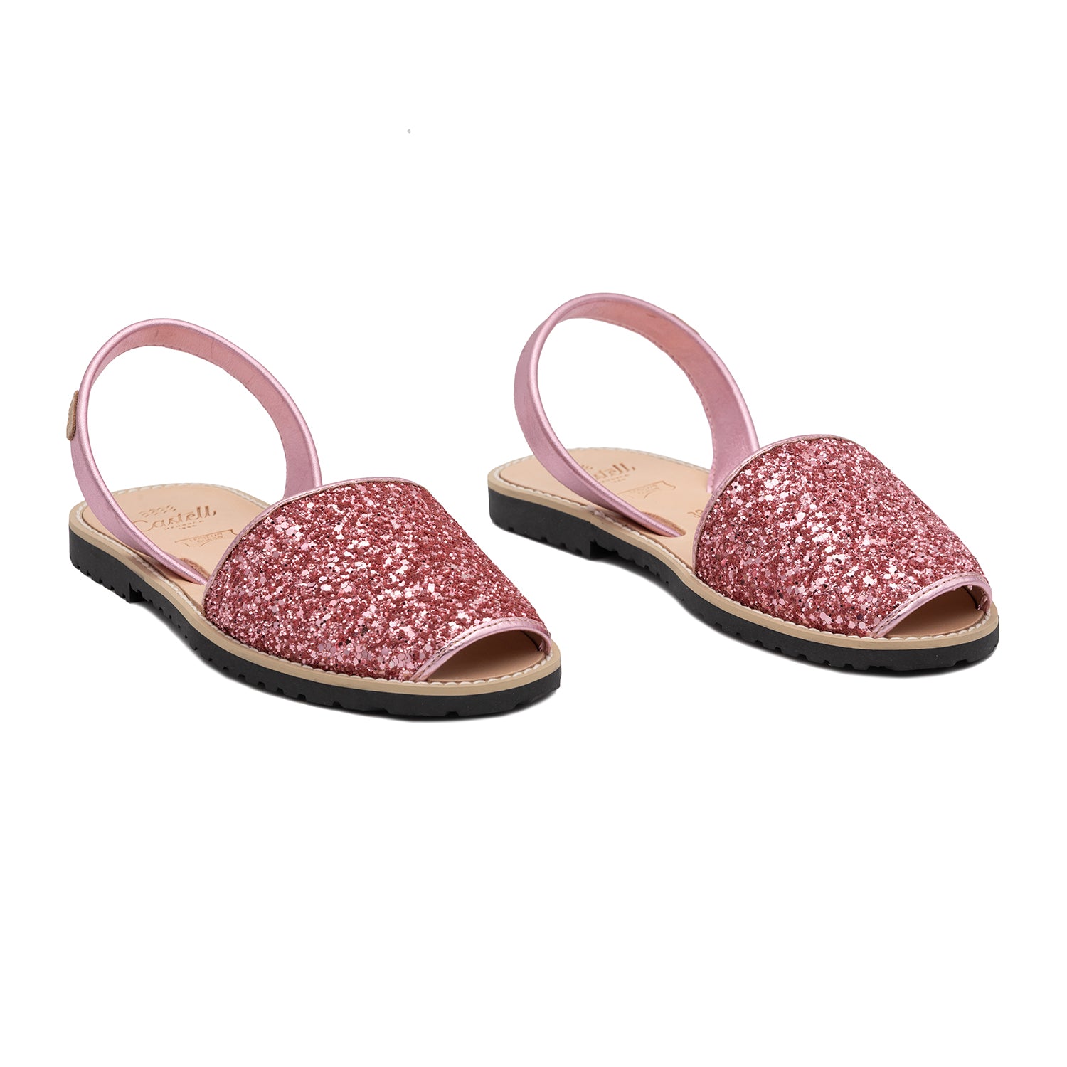 Glitter Leather Open Toe Menorcan Sandals for Women - Madonna 1056 Pink Glitter | Comfortable Summer Beach Sandals for Outdoor Parties & Vacations