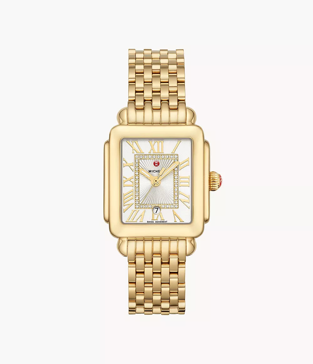 Deco Madison Mid 18K Gold Diamond Dial Watch for Women - Luxury Dress Watch with Genuine Diamonds - Perfect for Formal Events, Weddings & Special Occasions
