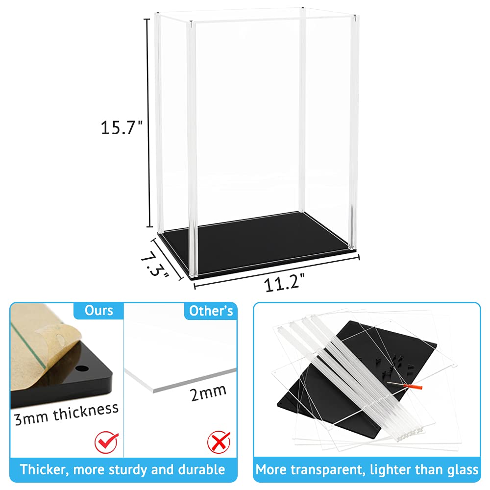 11.2 x 7.3 x 15.7 Inch Acrylic Display Case for 14 Inch Dolls & 1/6 Scale Action Figures - Clear Collectible Showcase Box with Easy Assembly - Perfect for Toy Collections, Model Displays & Home Decor
