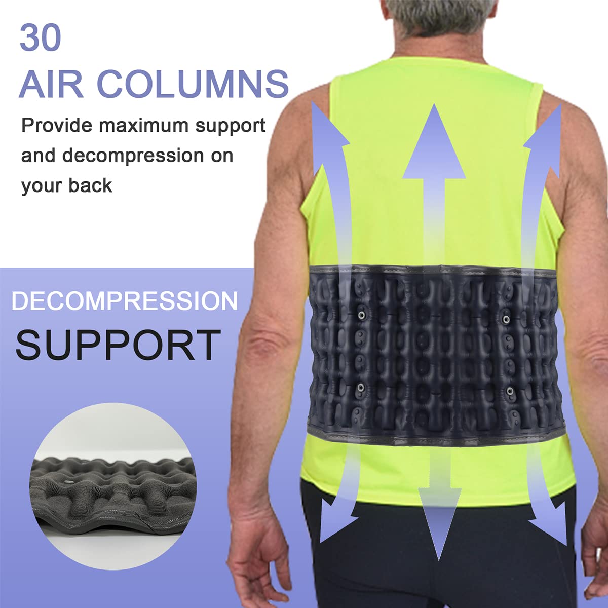 Inflatable Lower Back Brace for Pain Relief - Adjustable Lumbar Support Belt with Hand Pump for Men & Women (Fits Waist 29-49 Inches) - Ideal for Office Work, Driving, and Post-Surgery Recovery