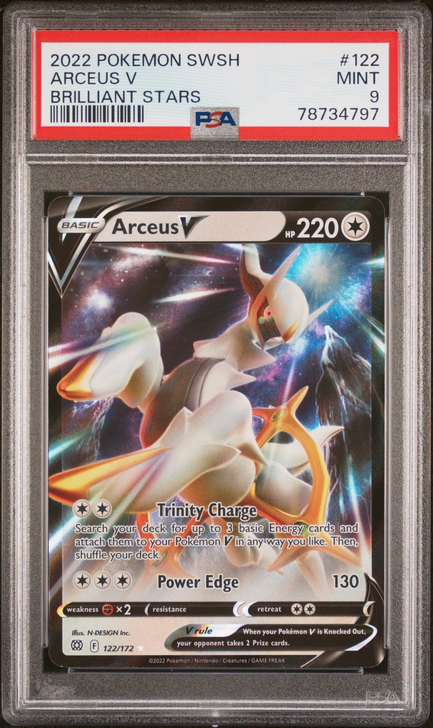 2022 Pokemon Sword & Shield Brilliant Stars Arceus V #122 PSA 9 Graded Card - Perfect for Collectors, Gaming Enthusiasts & Pokemon TCG Battles
