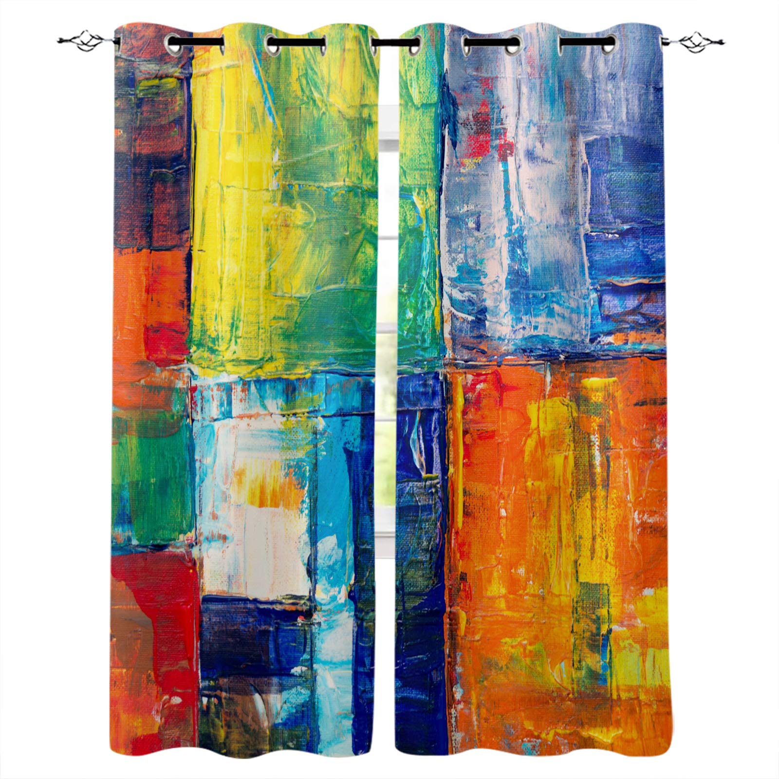 Blackout Curtains Set of 2 Panels 52x96 Inch - Thermal Insulated Room Darkening Drapes with Abstract Art Painting Design, White Grommet Window Treatments for Living Room & Bedroom | Blocks Light, Noise & UV Rays | Perfect for Home Theater, Nursery & Office Spaces