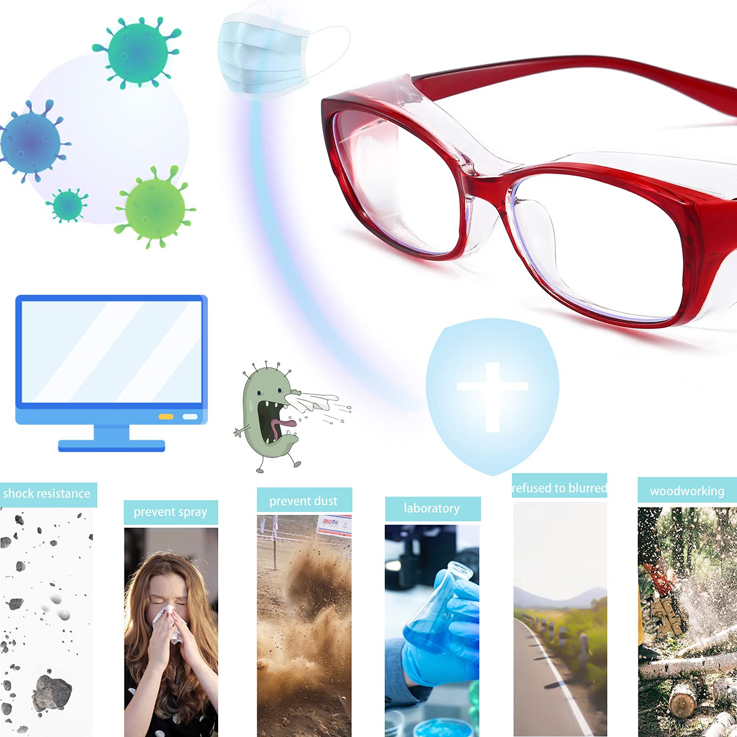 Dollger Safety Reading Glasses with 1.0 1.5 2.0 Magnification - Anti-Fog, Blue Light Blocking, Progressive Multifocal Lenses for Computer Work, DIY Projects & Outdoor Activities