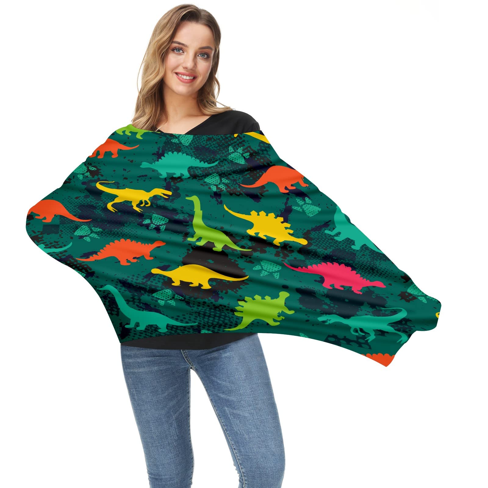 Dinosaur Print Baby Car Seat Cover & Nursing Scarf - Soft, Breathable, Stretchy Infant Car Canopy for Boys & Girls - Perfect for Strollers, Breastfeeding, and Car Seat Protection
