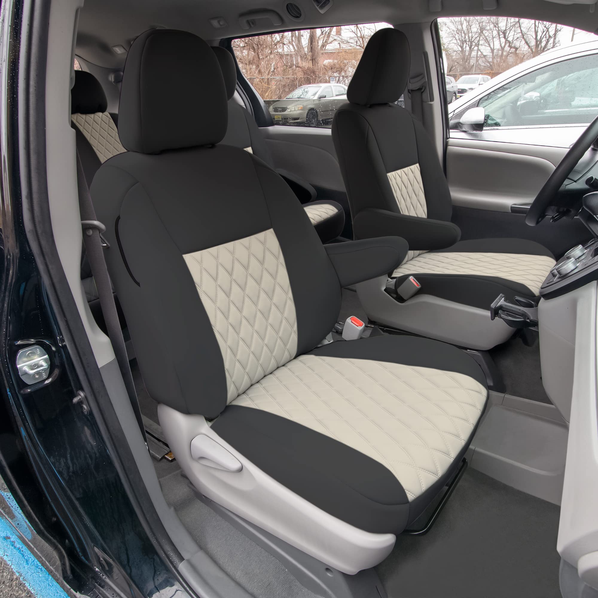 FH Group Custom Fit Car Seat Covers for 2011-2020 Toyota Sienna 7 Passenger - Waterproof & Washable Neoprene Seat Cover Full Set in Beige | Perfect for Family Road Trips, Daily Commutes & Pet Protection