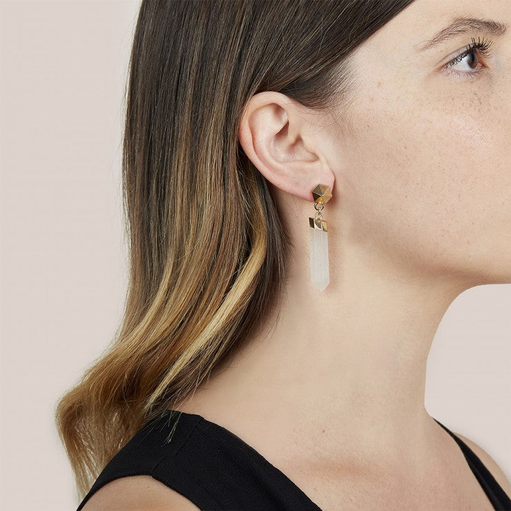 Dawns Exhale Drop Earrings - Clear Quartz & Gold Jewelry for Women | Elegant Dangle Earrings for Party, Wedding & Everyday Wear
