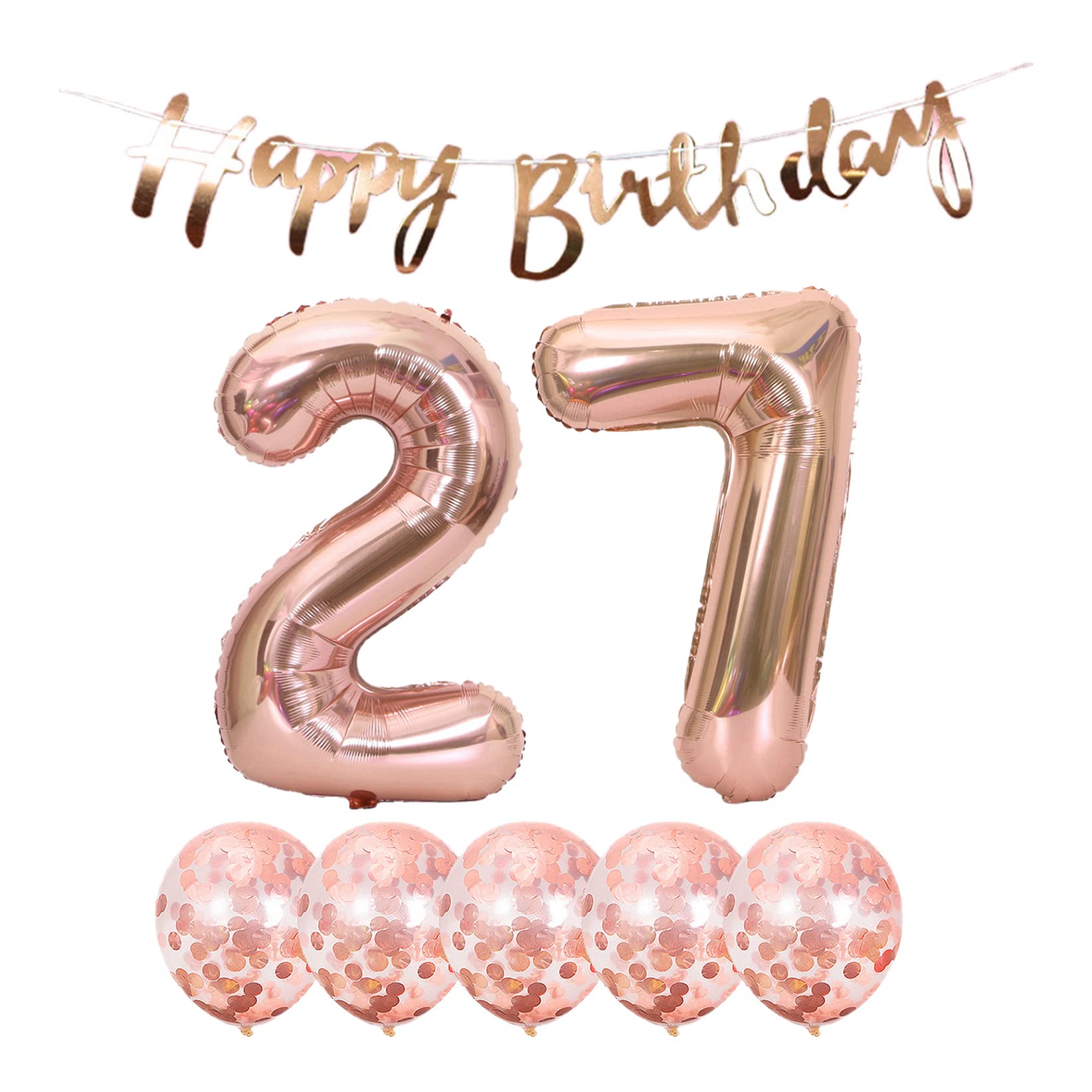27th Birthday Party Decorations - Happy Birthday Banner, Rose Gold Helium Balloons, Number 27 Latex & Foil Balloons for 27 Years Old Celebration - Perfect for Milestone Birthday Parties, Anniversary Decor & Special Event Balloon Backdrops