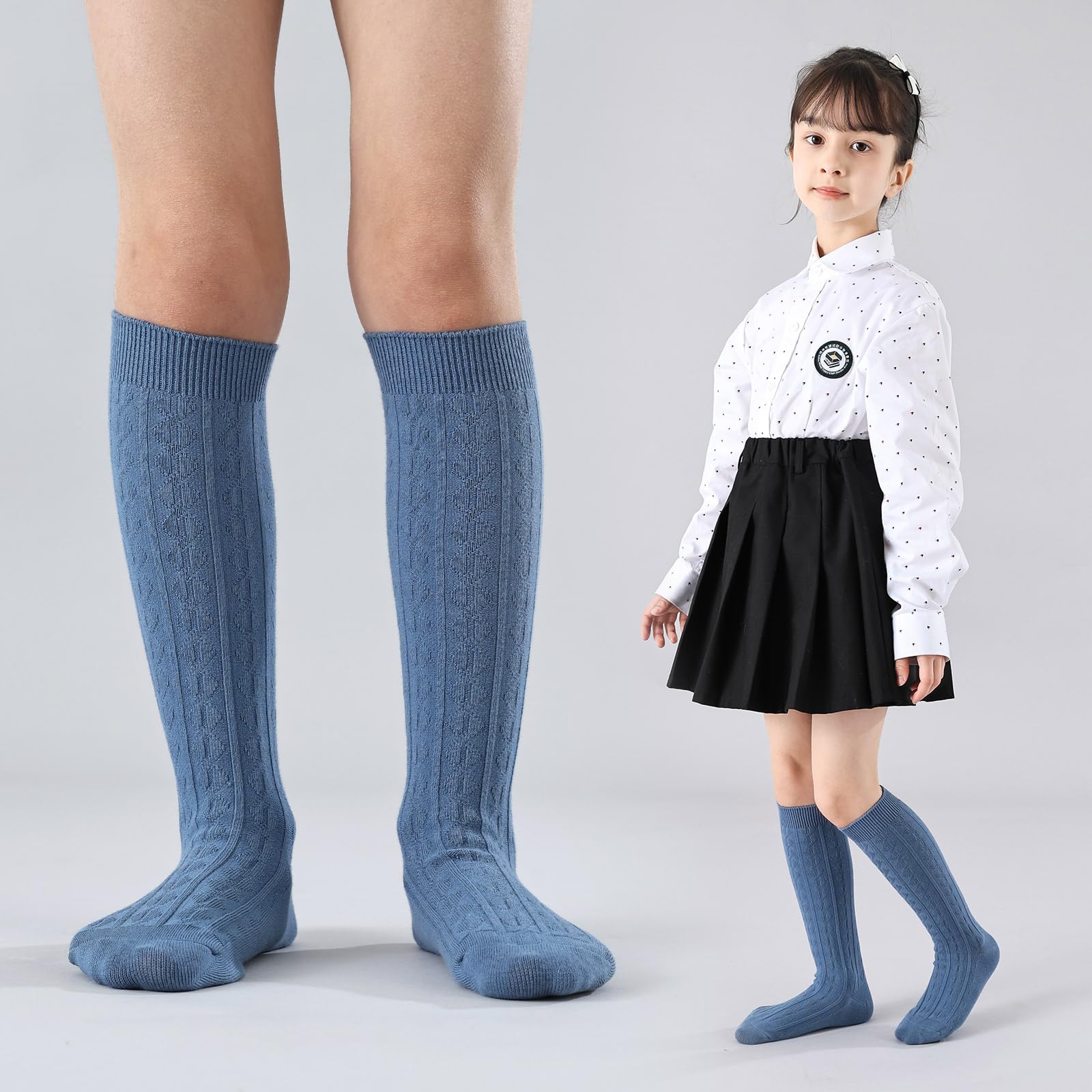 MINI PANDA 5 Pairs Cute Knee High Socks for Toddler Girls & Baby Girls - Soft Cotton Long Socks for Playtime, School & Special Occasions