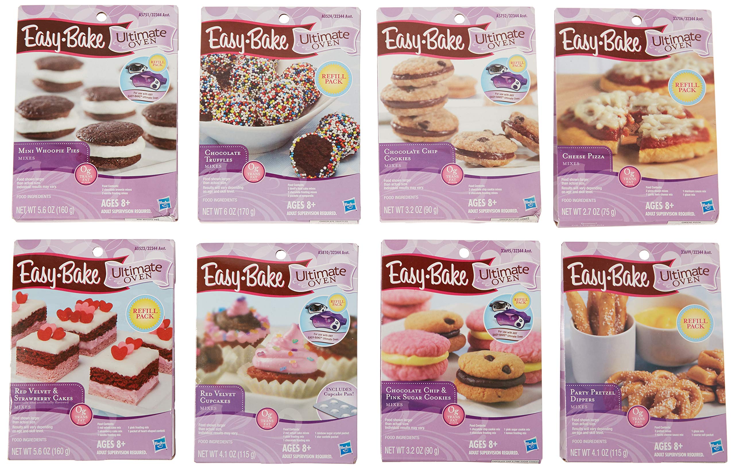 Easy Bake Oven Refills Set of 8 Kits - Truffles, Cakes, Pies, Pretzels, Cookies & Pizza Mixes | Fun Baking Activity for Kids Birthday Parties & Family Bonding Time