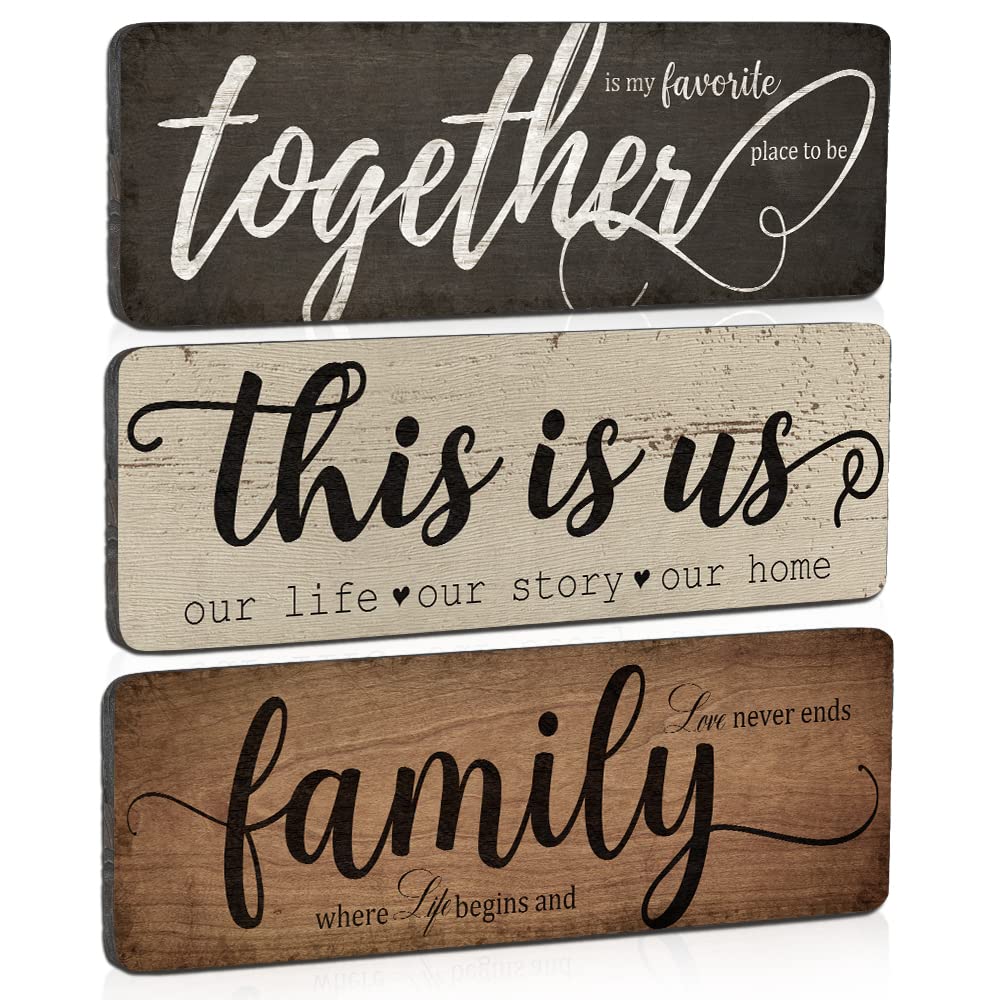 Rustic Wooden Wall Decor Set of 3 - 'This Is Us' Family Signs for Bedroom, Living Room & Kitchen | Farmhouse Home Decor for Cozy Family Spaces