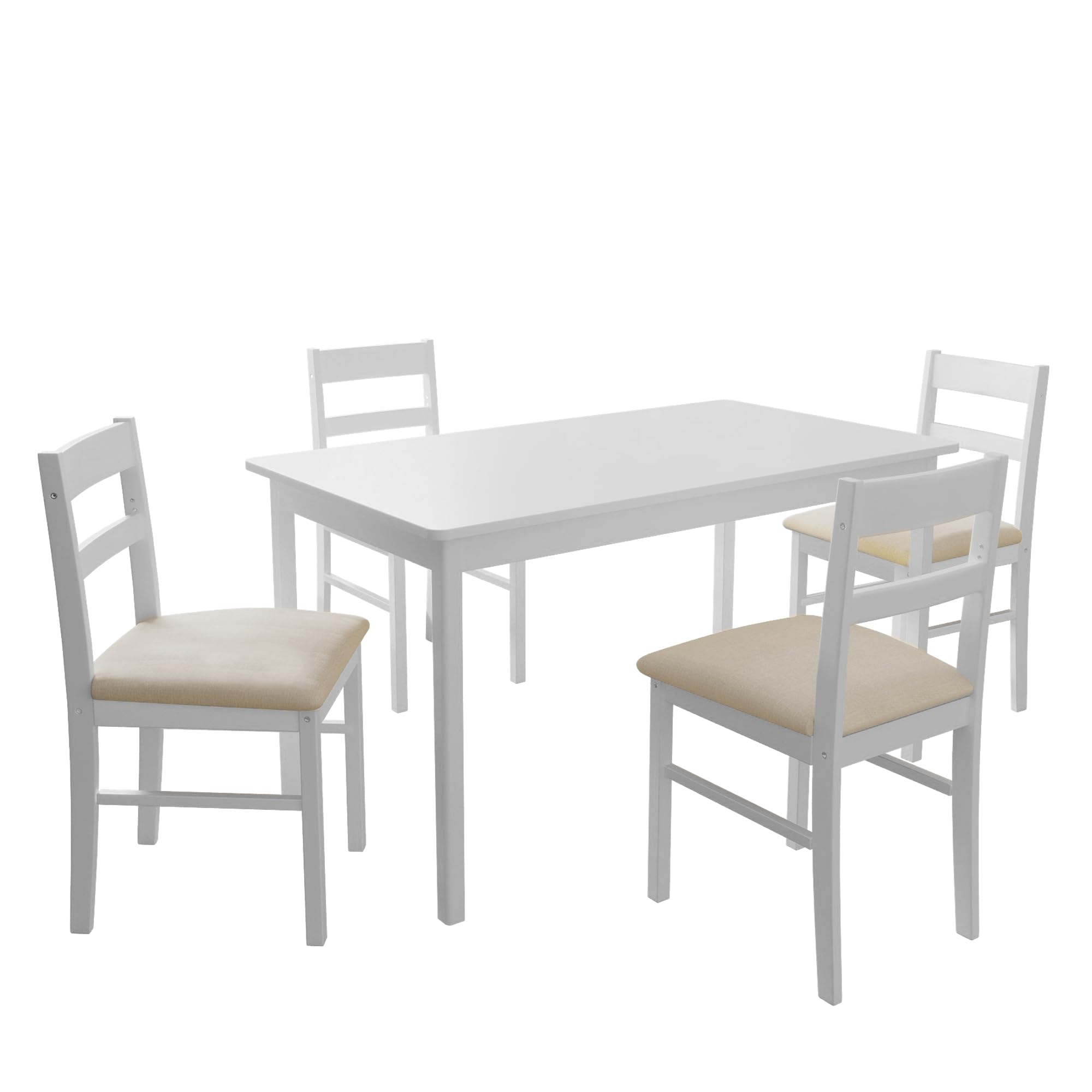 5-Piece Solid Wood Modern Rectangular Dining Table Set for 4 - White Kitchen Table & Chairs with Soft Cushions - Perfect for Dining Room, Breakfast Nook, Small Apartment & Entertaining Guests