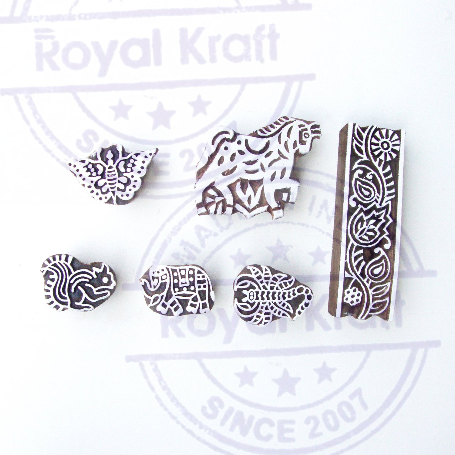 Wooden Stamp Set of 6 - Squirrel & Horse Motif for DIY Scrapbooking, Card Making, and Craft Projects - Hand Carved Block Stamps for Paper, Fabric, and Clay Art