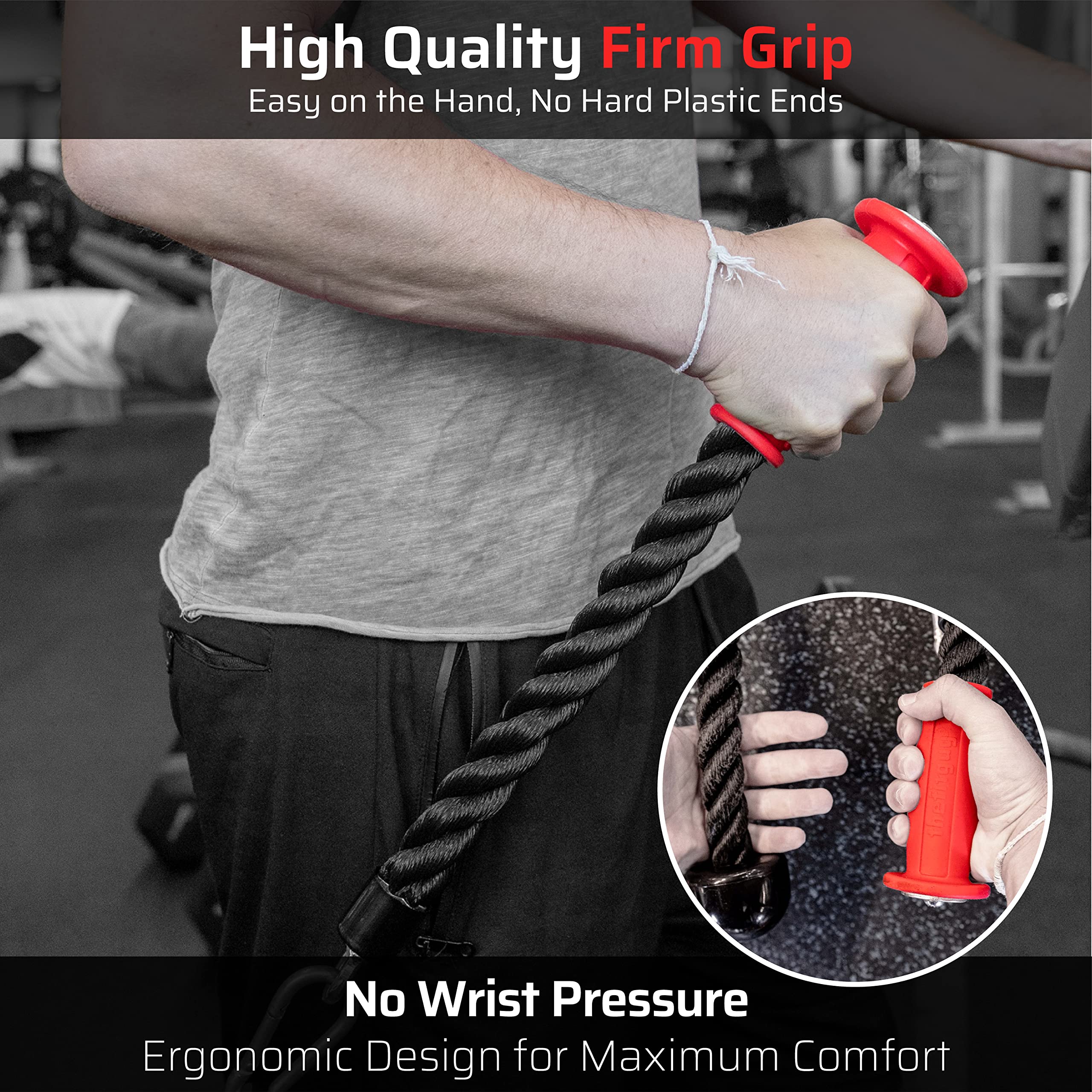 Premium Ergonomic Single Tricep Rope & 2 Multi-Function Straps for Cable Machine Attachments (Includes 5 Durable Metal Snap Hooks) - Perfect for Home Gym, CrossFit, and Strength Training Workouts