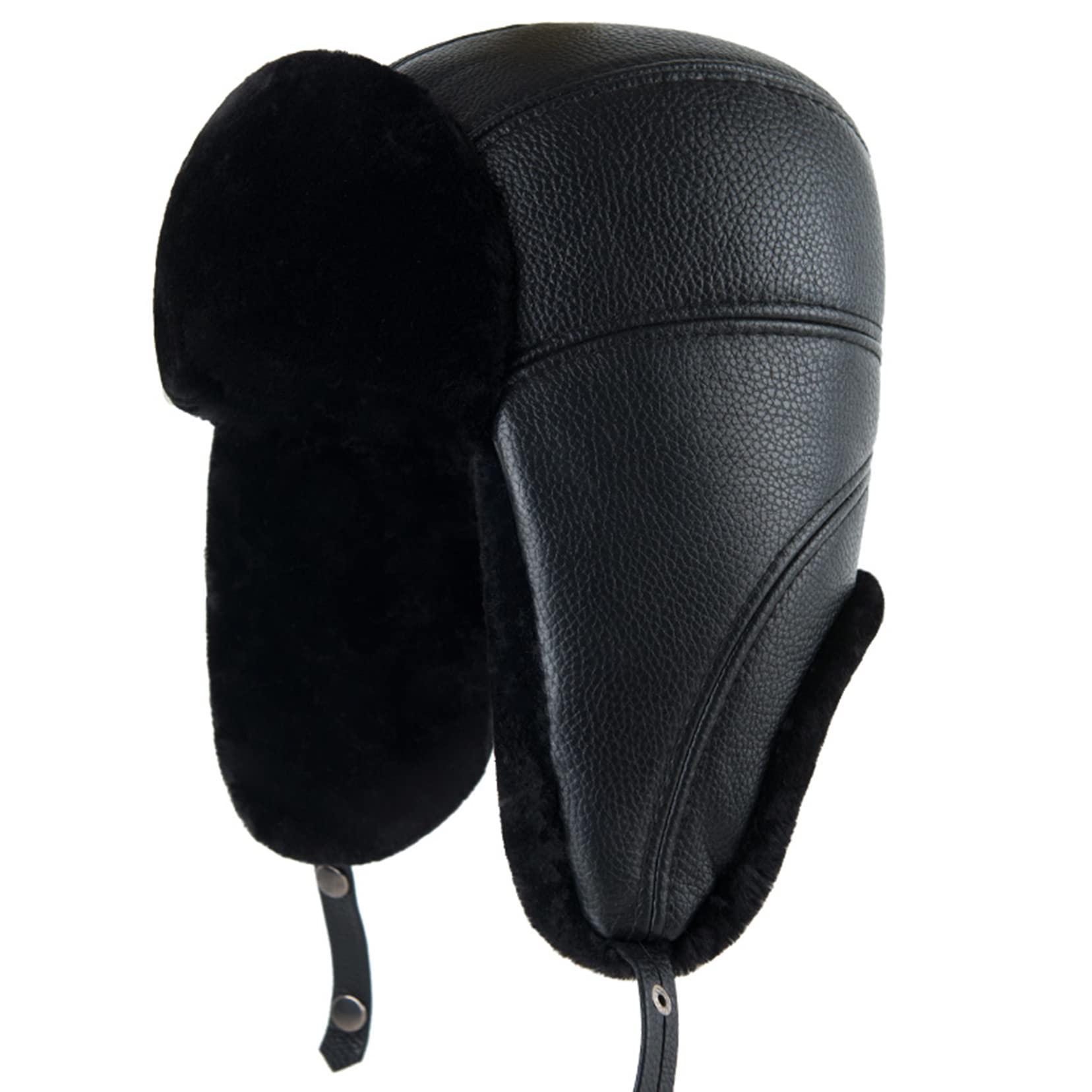 RTYS Trapper Hat for Men & Women - Winter Warm Russian Trooper Hat with Ear Flaps, Bomber Fur Hat in Black - Perfect for Skiing, Snowboarding & Cold Weather Outdoor Activities
