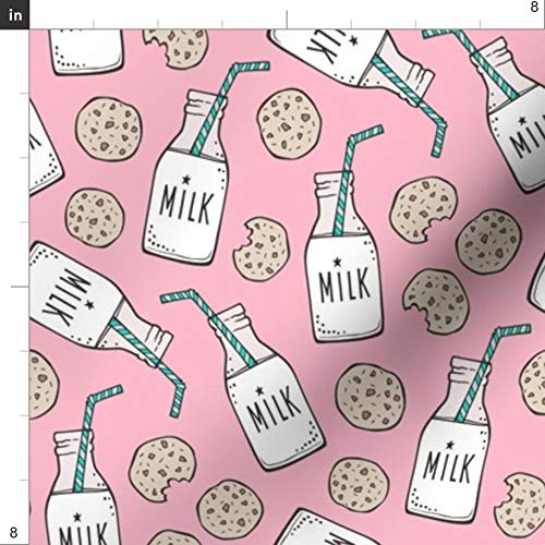 Premium Spoonflower Upholstery Velvet Fabric - Milk & Cookies Pink Breakfast Food Print | Fat Quarter for Home Decor, Apparel & DIY Projects | Perfect for Curtains, Pillows & Fashion Accessories