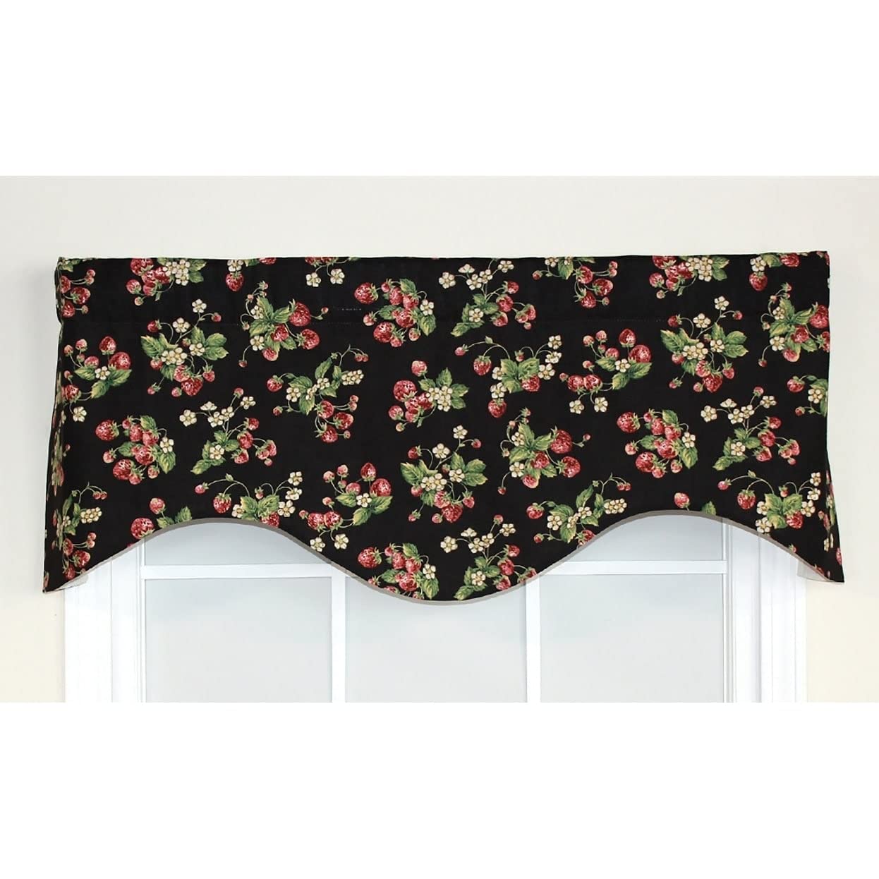 RLF HOME Strawberry Fields Cornice Window Valance in Black - Elegant Window Treatment for Living Room & Bedroom Decor