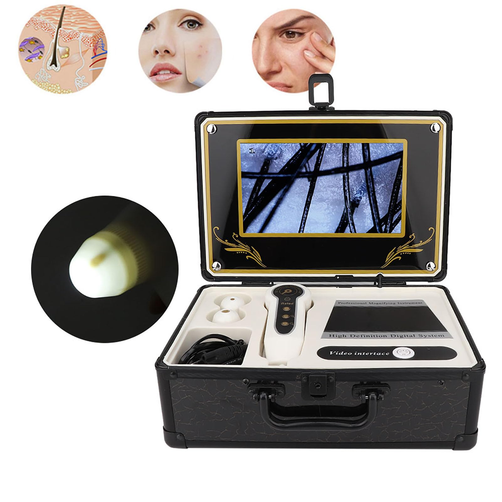 50X-200X Skin & Hair Analyzer Microscope - Professional Scalp Detector for Hair Follicle & Oil Analysis | Skin Care Diagnostic Tool with Magnifying Lens (US Plug) | Perfect for Home Hair Care & Dermatology Checkups