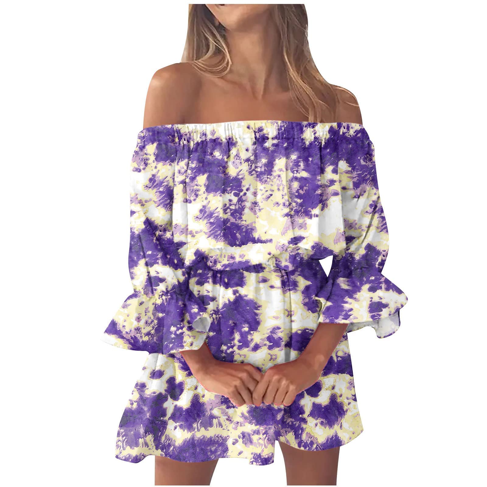 Women's Summer Beach Dresses - Ruffled Shoulder Smocked Long Maxi Dress with Pockets | Casual Flowy Dress for Vacation, Pool Party & Outdoor Activities
