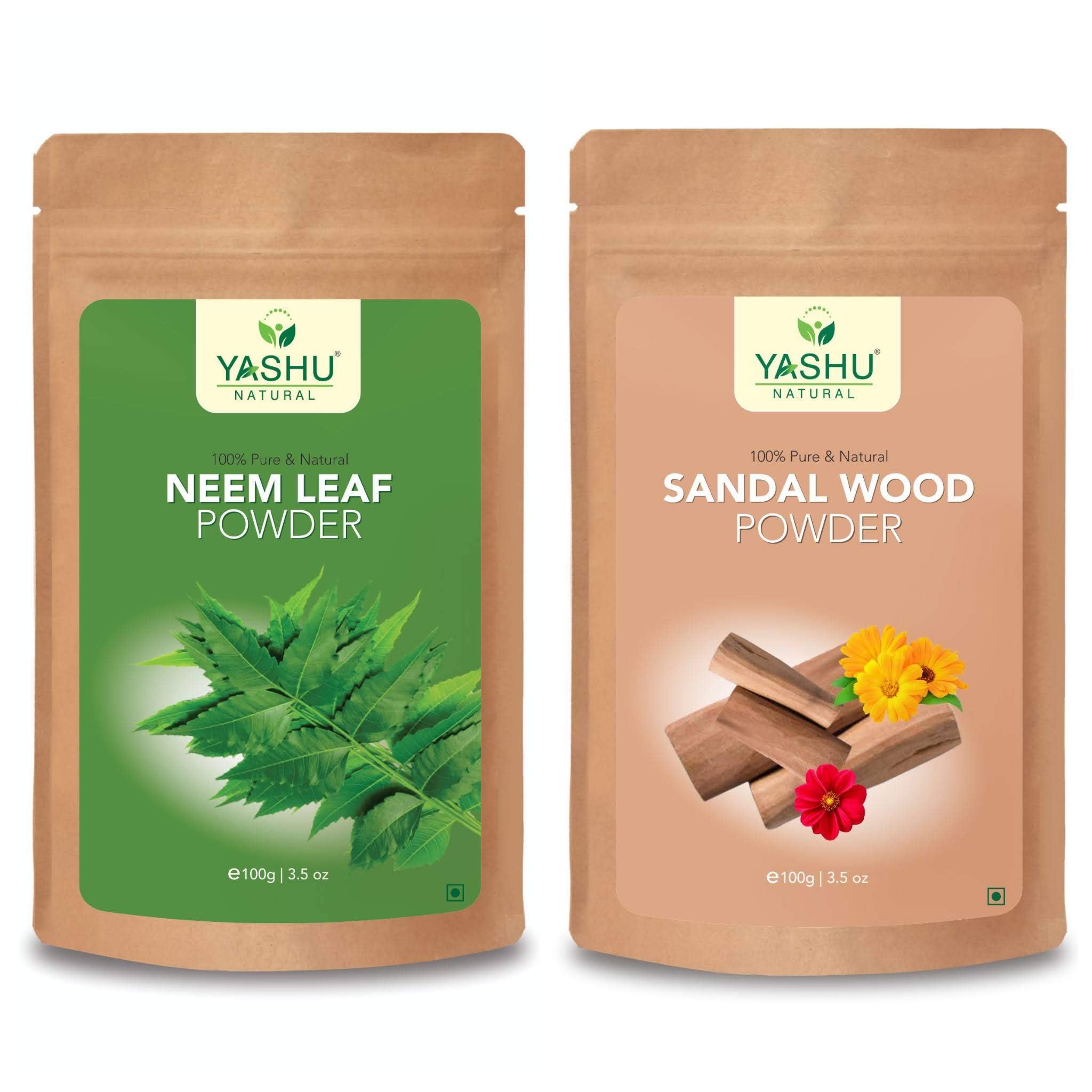 Pure Sandalwood & Organic Neem Powder for Acne & Oily Skin Treatment | Skin Brightening & Detan Combo (200g) | Natural Ayurvedic Face Mask for Glowing Complexion & Pore Cleansing | Perfect for Daily Skincare Routine & Spa Treatments