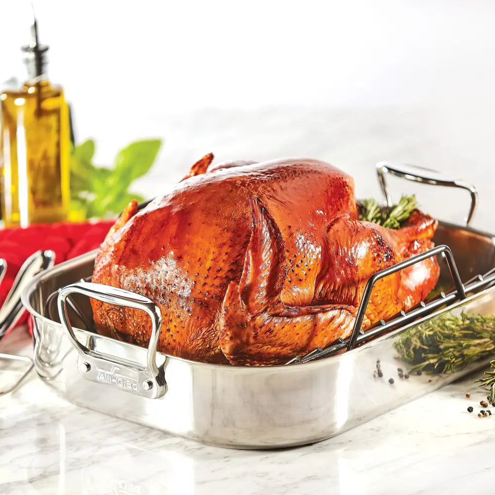 All-Clad 13 x 16 Inch Stainless Steel Roasting Pan with Rack - Perfect for Thanksgiving Turkey, Holiday Roasts & Large Family Dinners