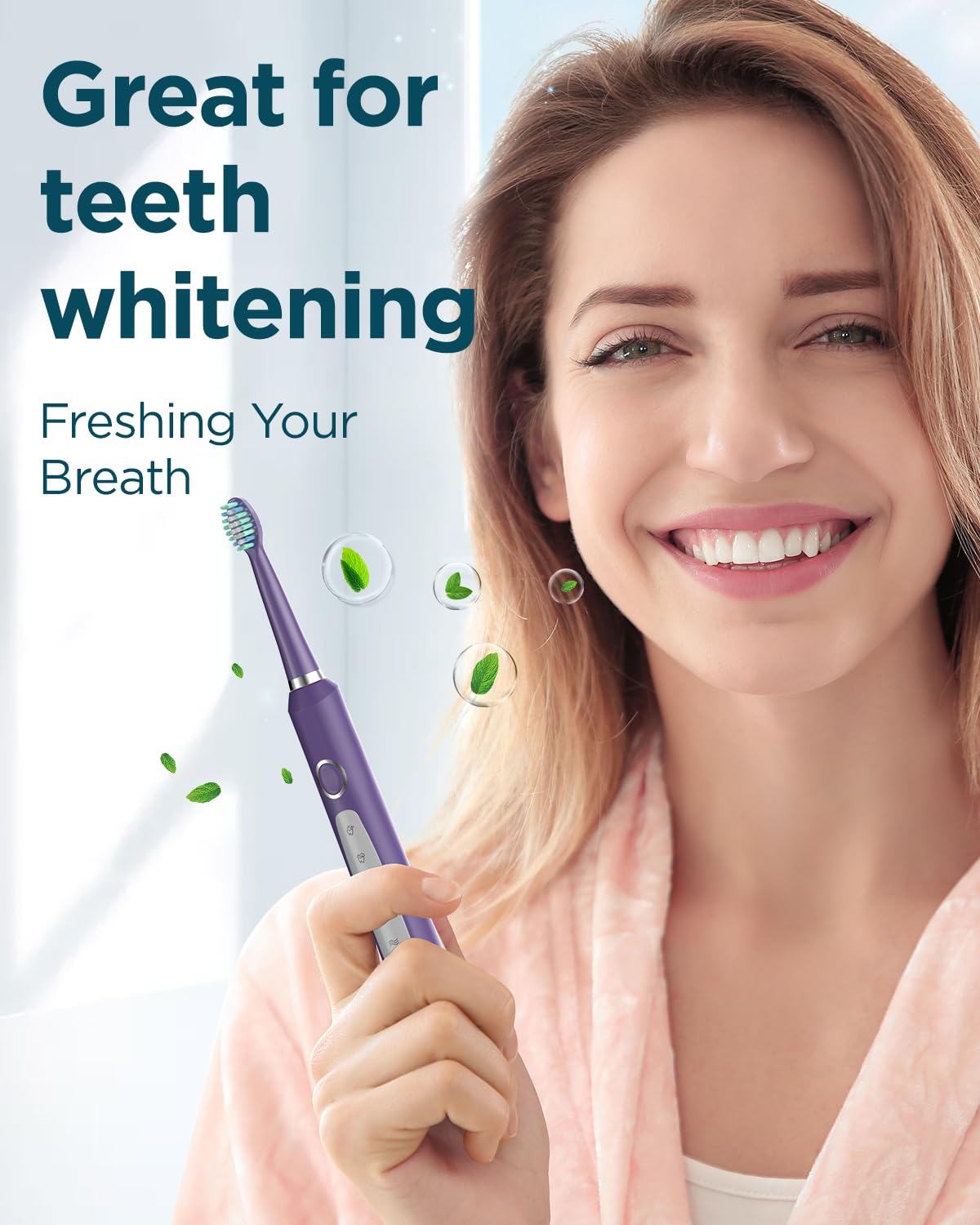 Rtauys M5 Sonic Electric Toothbrush for Adults & Kids - Rechargeable Toothbrush with 8 Brush Heads & Travel Case, 120-Day Battery Life, Purple - Perfect for Travel, Home & Daily Oral Care