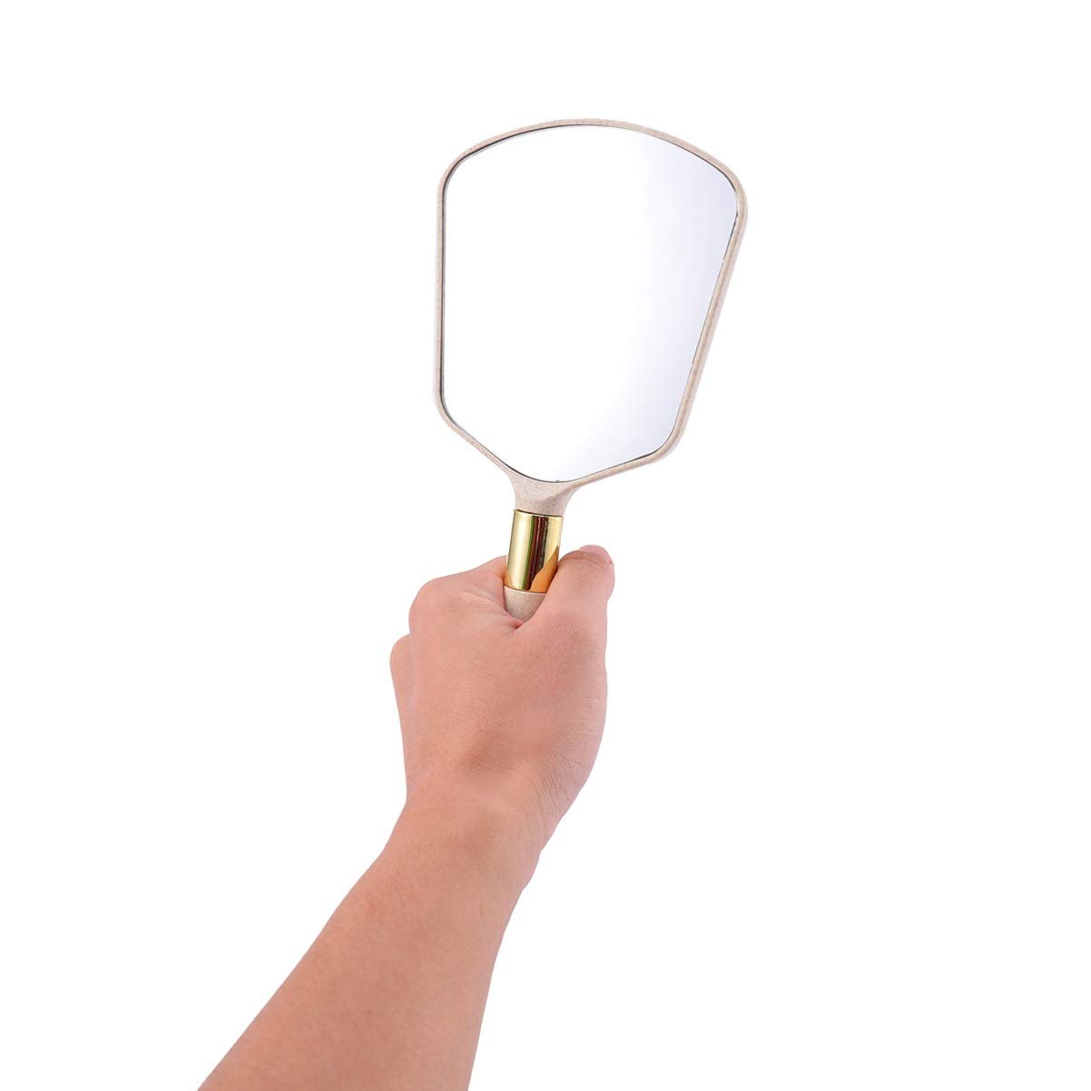 Minkissy Handheld Makeup Mirror with Handle - Portable Travel Mirror for Personal Beauty, Vanity & On-the-Go Use - Compact Beige Cosmetic Mirror for Home, Office & Travel Essentials