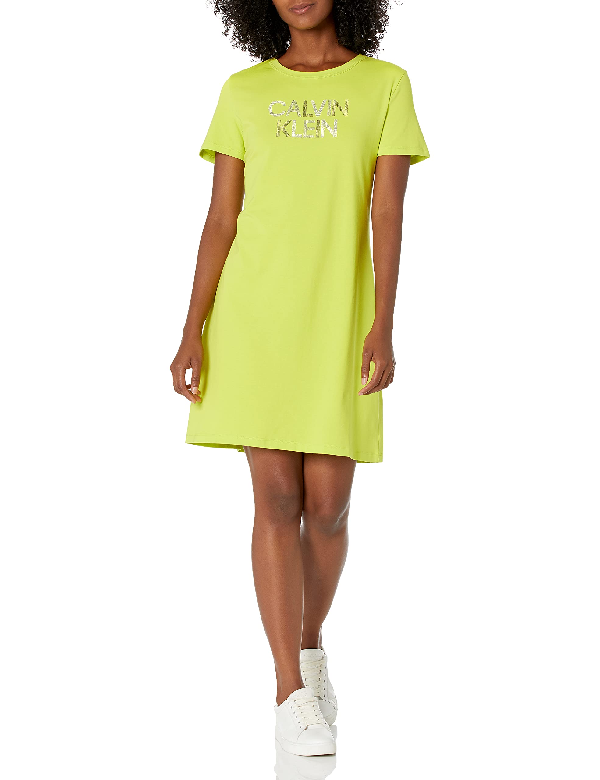 Calvin Klein Women's Short Sleeve Logo T-Shirt Dress - Casual Cotton Stretch Comfortable Summer Outfit for Streetwear, Lounge & Everyday Wear