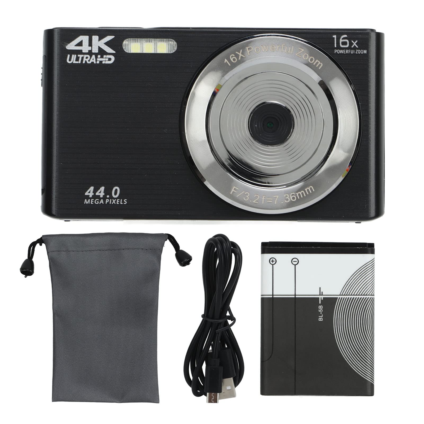 4K 44MP Digital Video Camera with 2.8in Screen & 16X Zoom - Shockproof Full HD Camcorder for Vlogging, Travel, Sports & Family Events (Black)