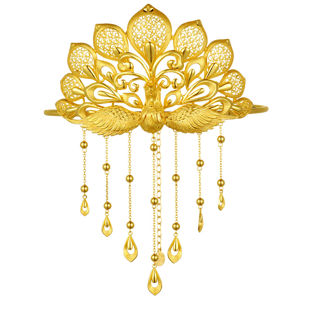 24K Gold Phoenix Crown - Elegant Chinese Wedding Headdress for Brides | Traditional Hair Accessory for Special Occasions & Cultural Events