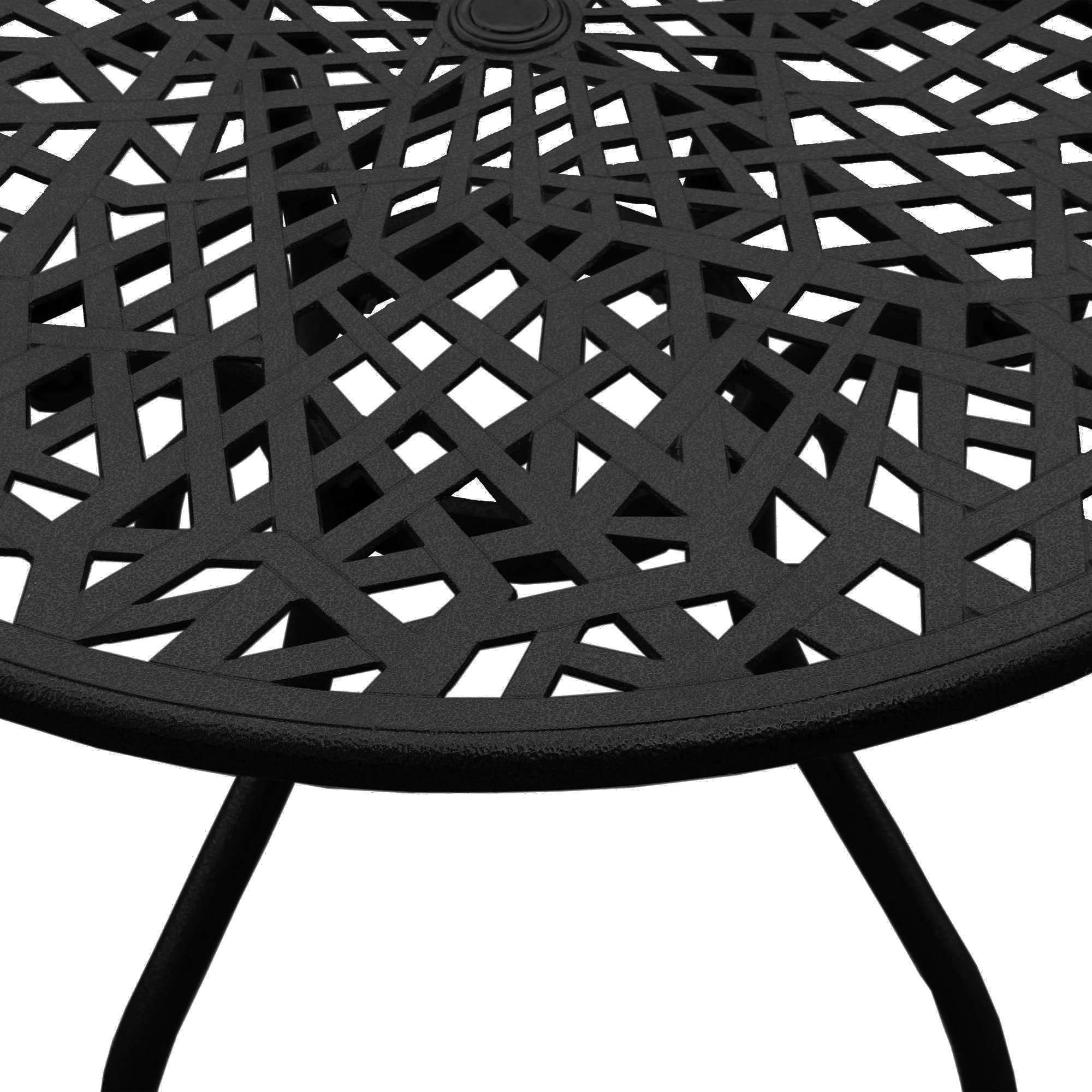Oakland Living Modern Ornate Outdoor Mesh Aluminum 48-inch Black Round Patio Dining Set with 4 Chairs - Perfect for Backyard, Garden, and Poolside Gatherings